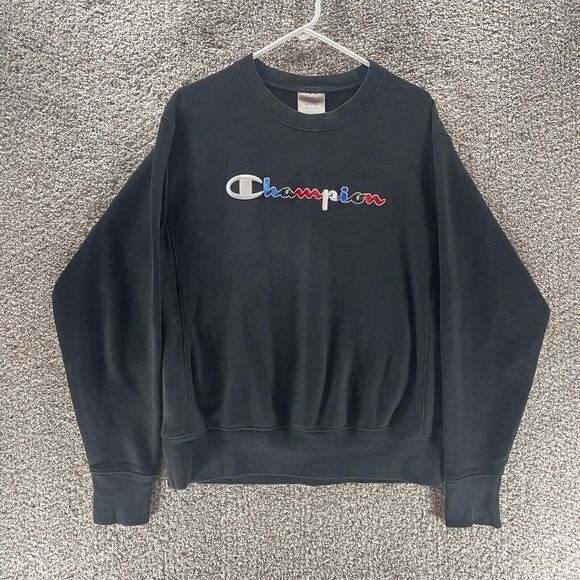 Champion Other - Champion Sweatshirt Mens Medium Black Reverse‎ Weave Embroidered Spell Out Logo